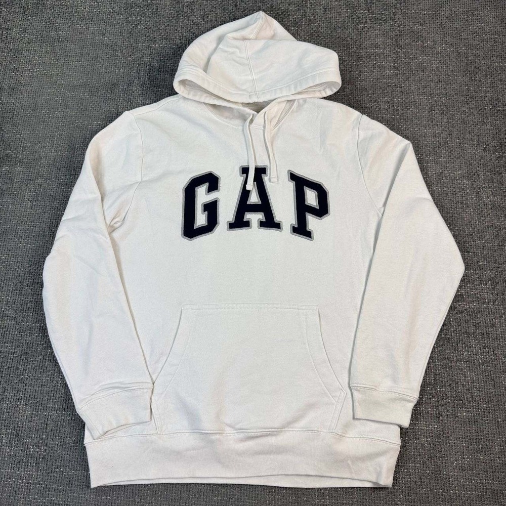 Gap Arch Logo Hoodie Unisex Large White Navy Blue Embroidered Pullover Y2K